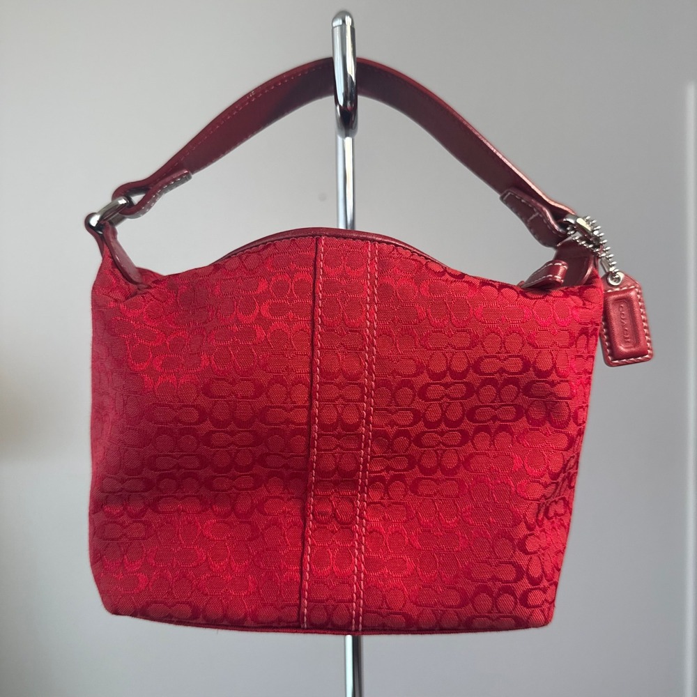 VTG Coach Signature C Jacquard Mini Hobo Canvas Accessory Pouch Bag Women S Red